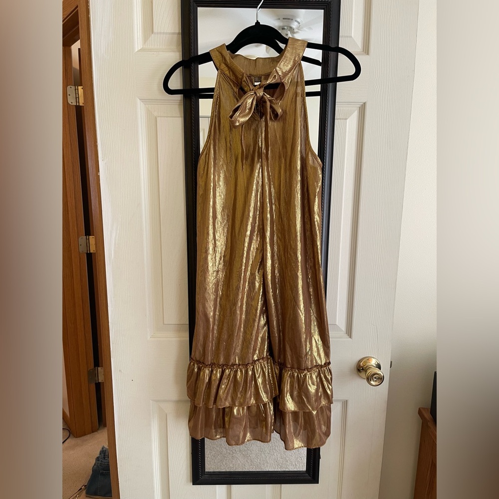 SHEIN Gold Halter Pleated Dress
